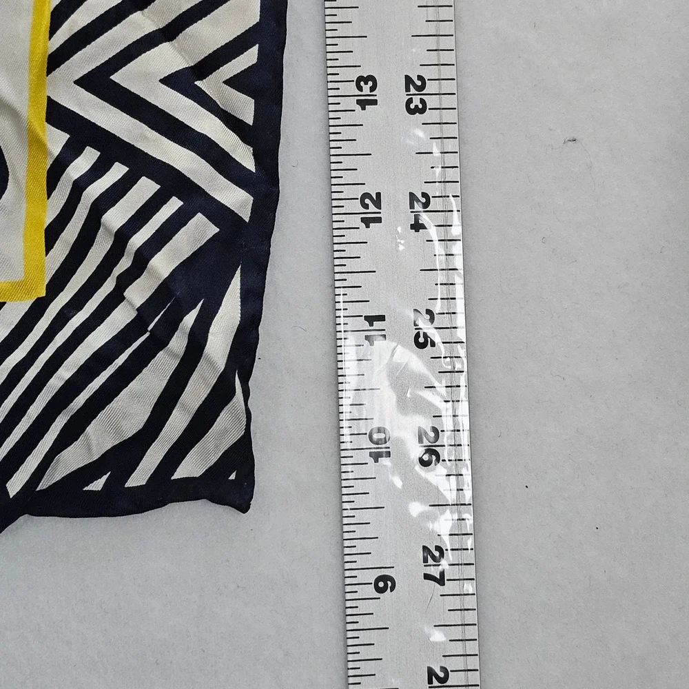 Talbots Silk Scarf‎ Navy Yellow Hibiscus Floral Tropical Geometric Border Square
